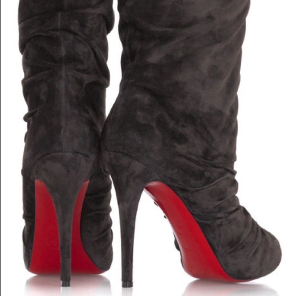 Christian Loboutin Piros Suede Mid-Calf Boots